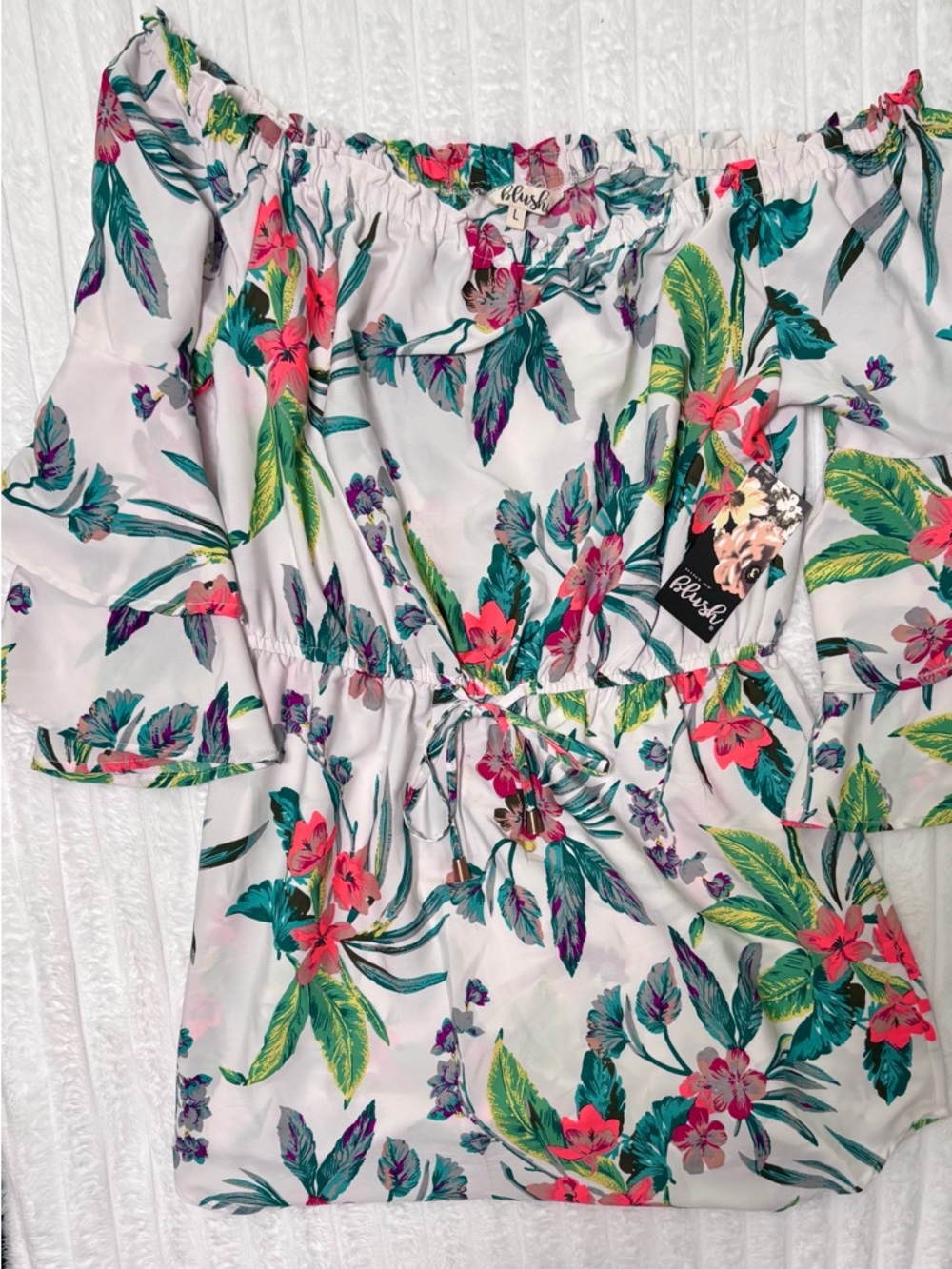 Blush Floral Print White Pink Teal Summer Top